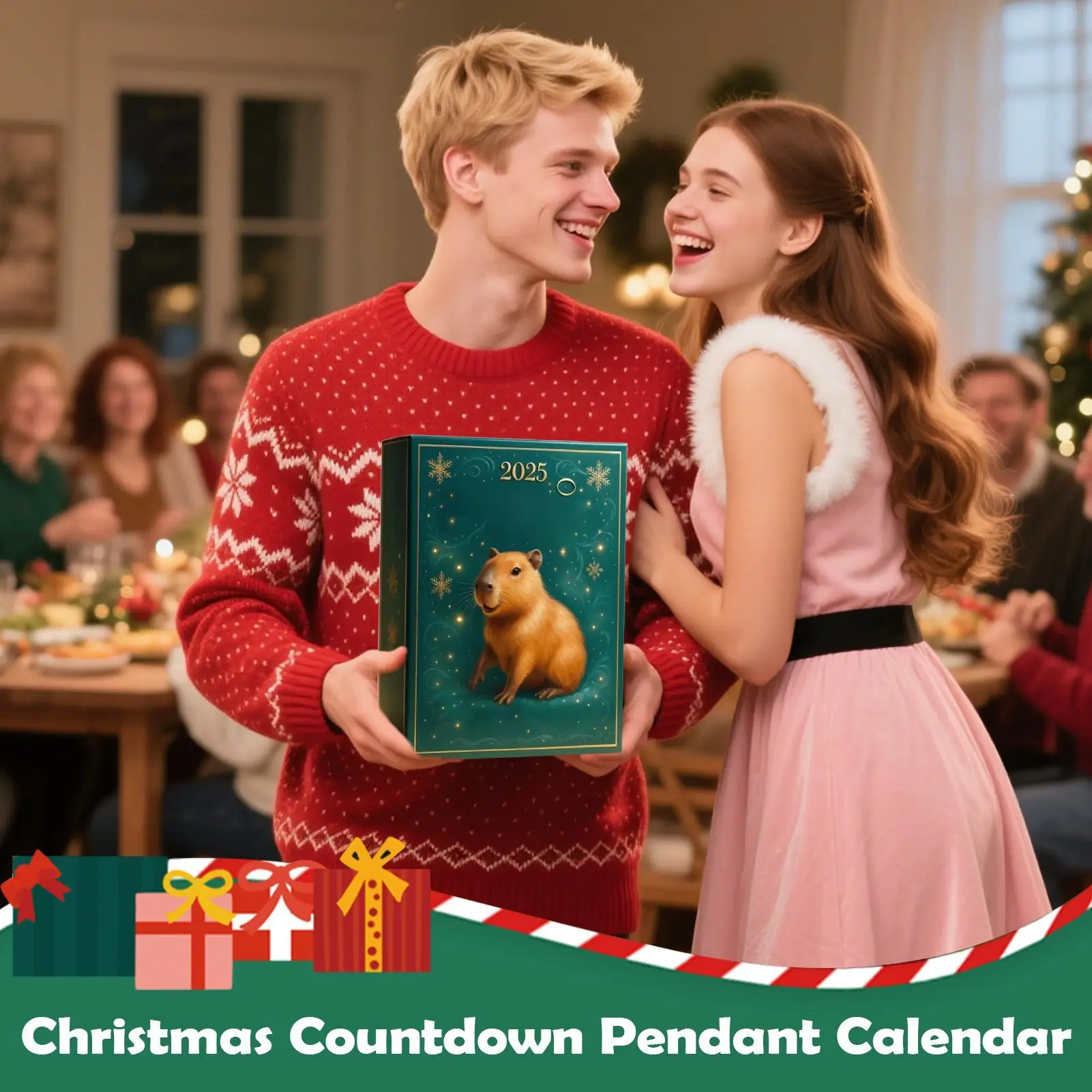 Christmas Advent 2D Acrylic Capybara Pendant 24 Days Holiday Capybara Ornament Countdown Calendar for Xmas Tree Decoration