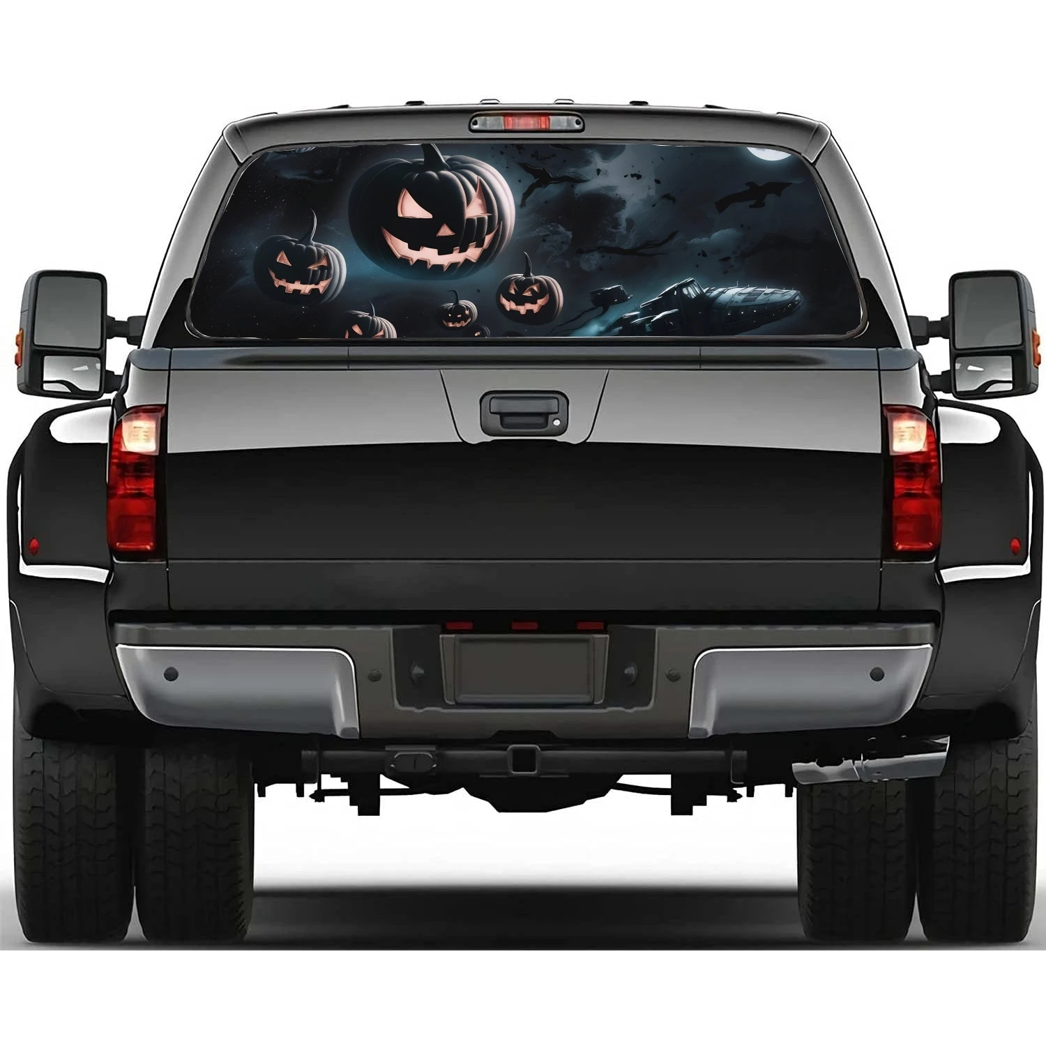 

Темные тыквы на Хэллоуин, наклейка на заднее стекло, подходит для пикапа, грузовика, универсальная прозрачная перфорированная виниловая наклейка на задние окна