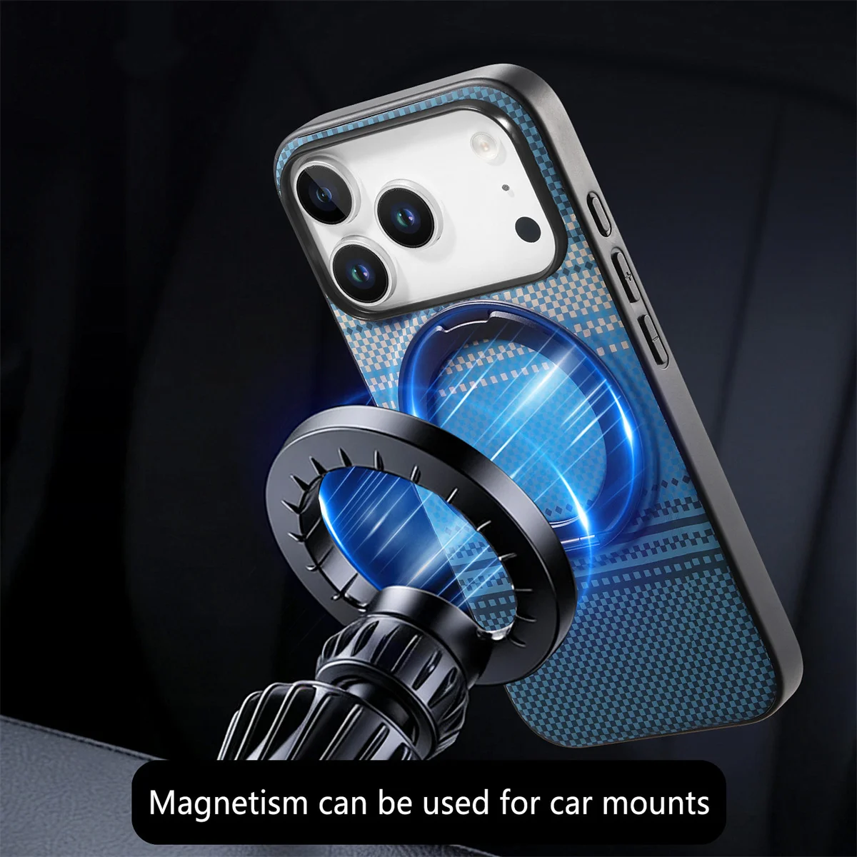 360 Rotating Magnetic Bracket Phone Case with Carbon Fiber Leather Protection