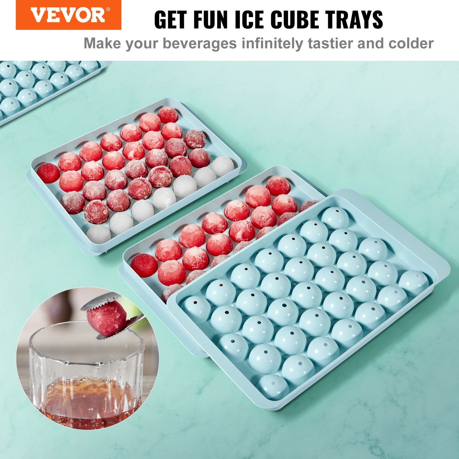 VEVOR 170 pcs Ice Cube Tray Round Ice Ball Maker for Freezer 2x33pcs & 1x104pcs Balls Sphere Cube Making Small