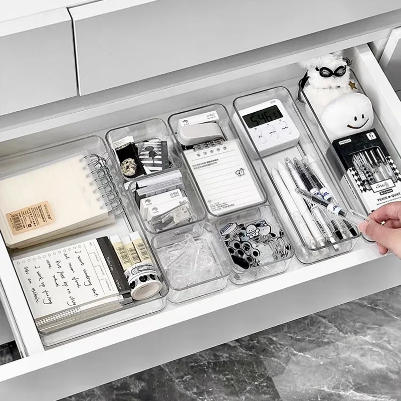 Desk Drawer Organizers Clear Cosmetic Storage Box Transparent Stationery Organizer Storage Bin Kitchen Bathroom Organizer Tools - 2