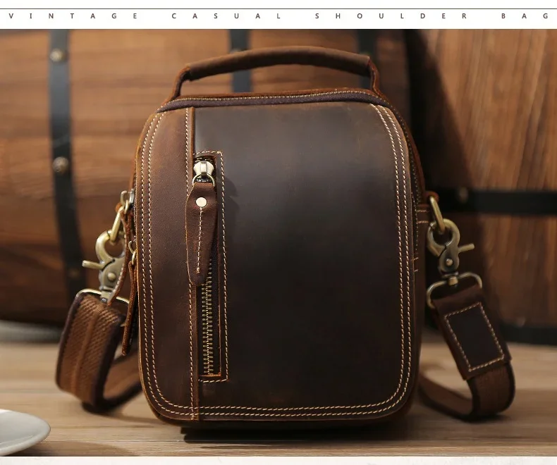 Genuine Leather Mini Shoulder Bag for Men with Handle