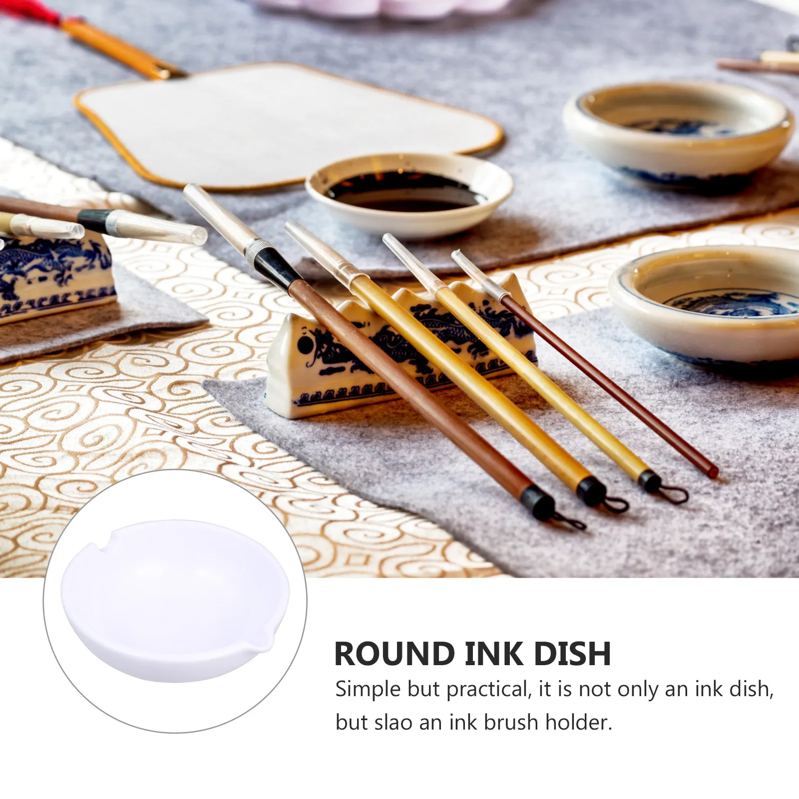 1Pcs 다목적 플라스틱 잉크 플레이트 잉크 접시 서예 브러시 트레이 초보자를위한 모조 도자기 스타일 학생 예술가 선물
