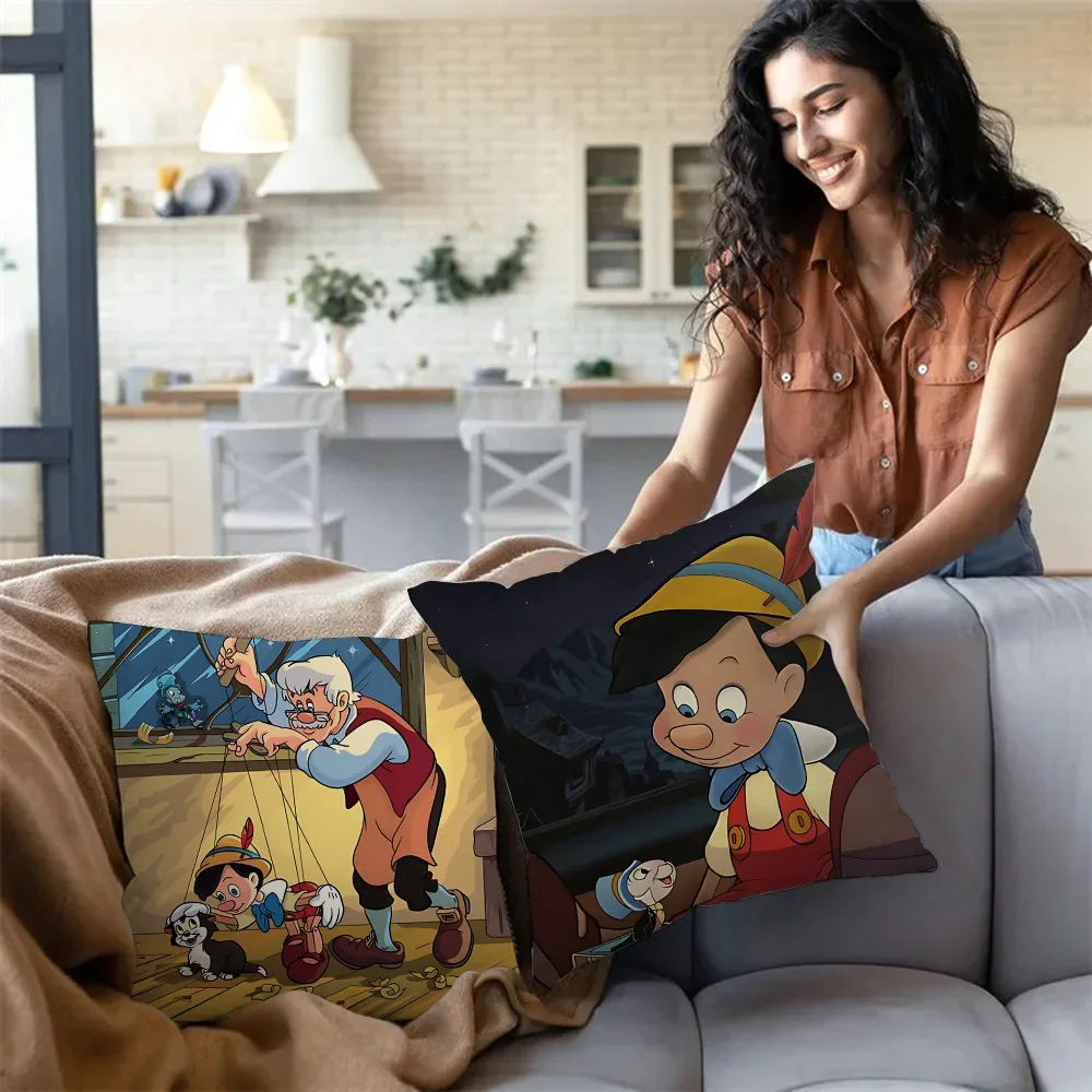 Funny Pinocchio Pillow Covers Cartoon Sofa Decorative Home Double-sided Printing Short Plush Cute Cushion Cover