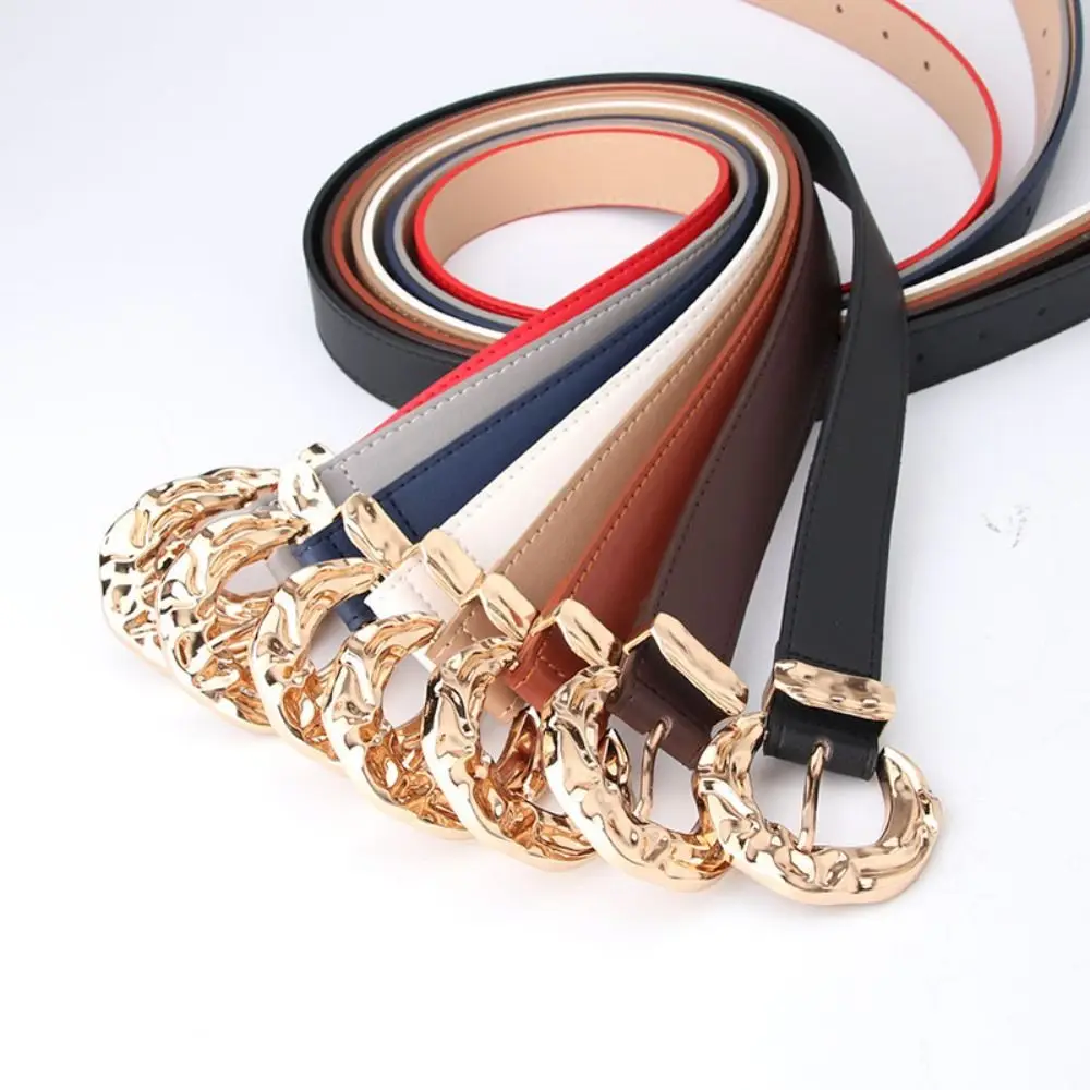 

Multicolor Pu Leather Belt Elegant Korean Style Gold Round Buckle Waistband Wide Belt Women Luxury Punk Gothic Waistband