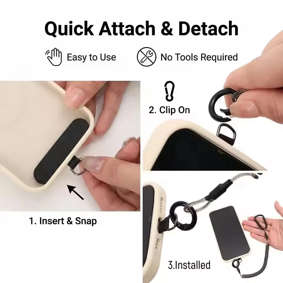 Retractable Anti-Theft Phone Strap with Quick Release Buckle and Tether Tabs