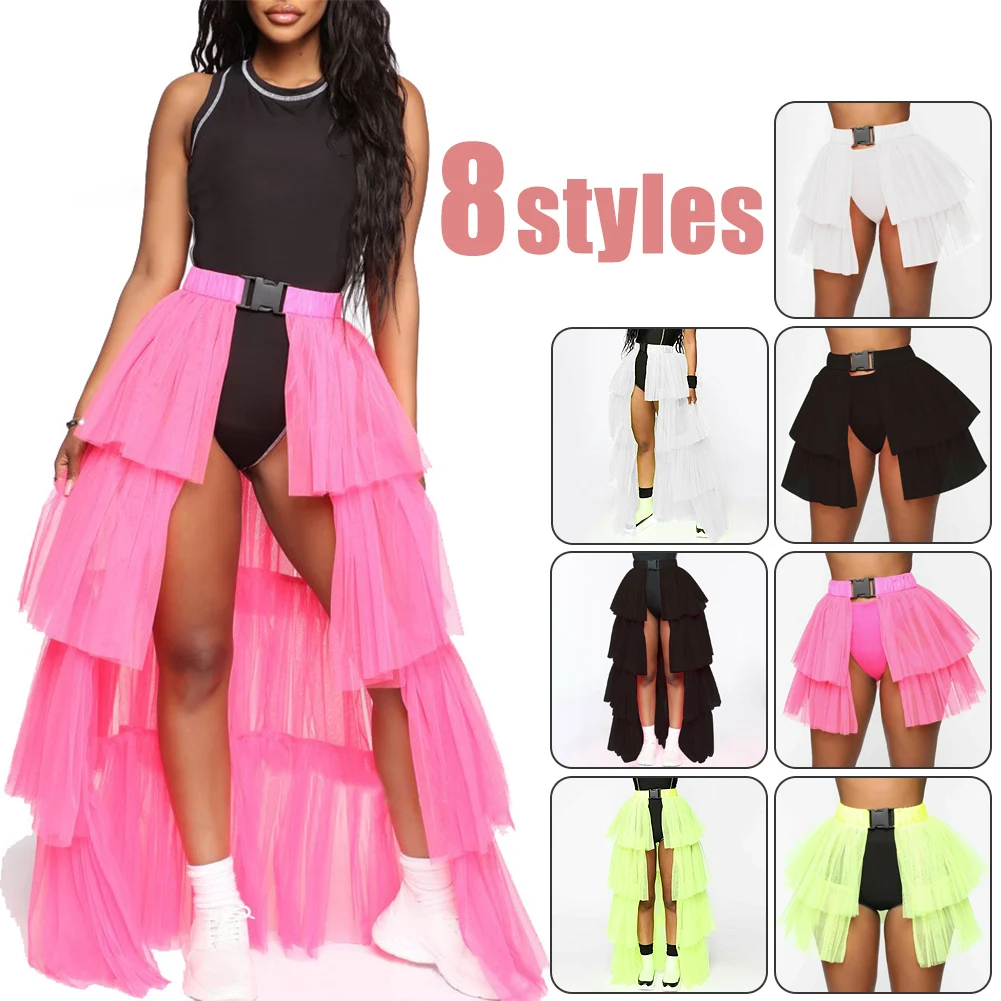 Womens Tutu Skirt Mesh Tulle High Low Bustle Skirt Dancing Petticoat Skirt Fluffy Underskirt Clubwear Party Dress 2