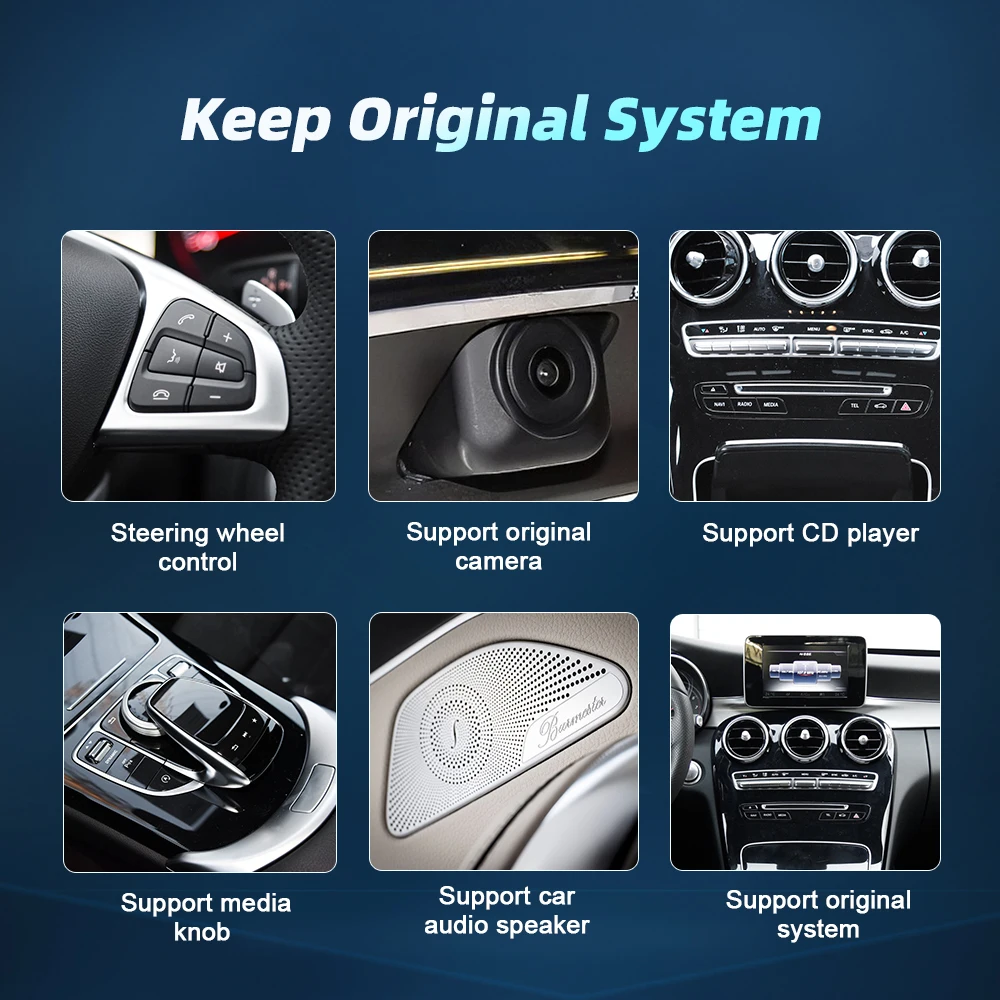 Qualcomm Wireless Carplay para Mercedes Benz Clase C GLC V X W205 W446 2014-2018 Pantalla Táctil Android Auto Radio Multimedia 5