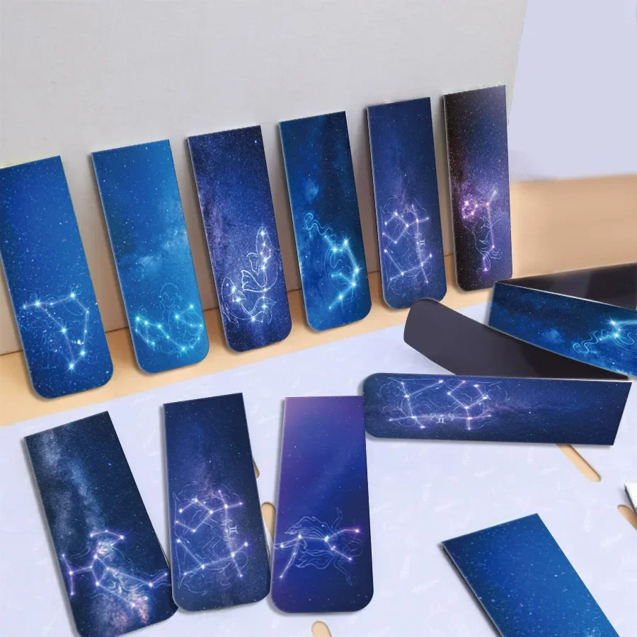 12 Pieces of Magnetic Bookmarks, Space and Starry Sky Bookmarks, Magnetic Folder Tags, Book Enthusiasts