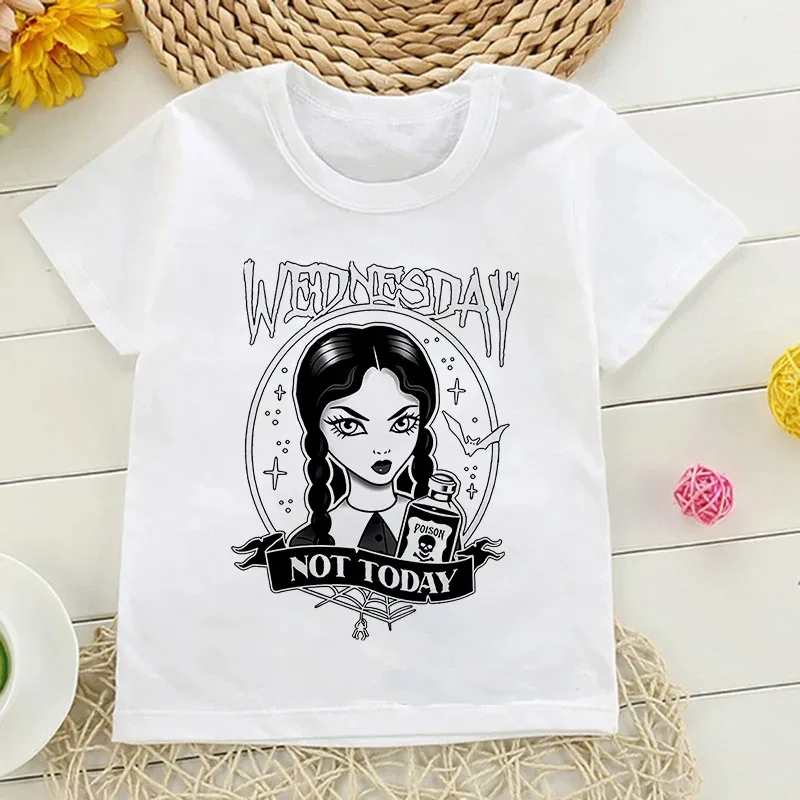 Tshirt Wednesday Addams Children T-Shirt I Hate People Cartoons Clothes Kid Girl Boy Nevermore Academy T Shirt Baby Casual Top 2