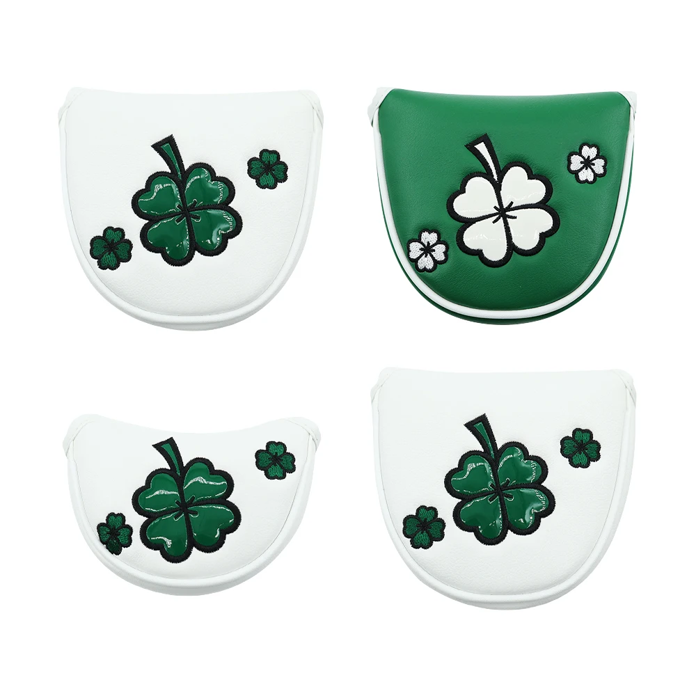 Golf Mallet Putter Cover Four Leaf Clover Pattern Golf Headcover Magnetic Closure Golf Club Covers Golf Accessories Supplies