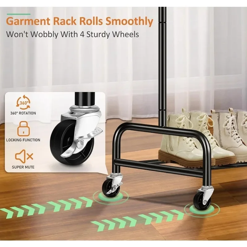 Heavy Duty Clothing Racks for Hanging Clothes Rack, 43" Wide Rolling Garment Rack Metal Clothing Hanger 4
