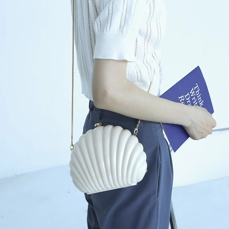 Acrylic Seashell Handbags Metal Snake Chain Shoulder Crossbody Bag For Women Fashion Box Clutches Wedding Party Evening Bag