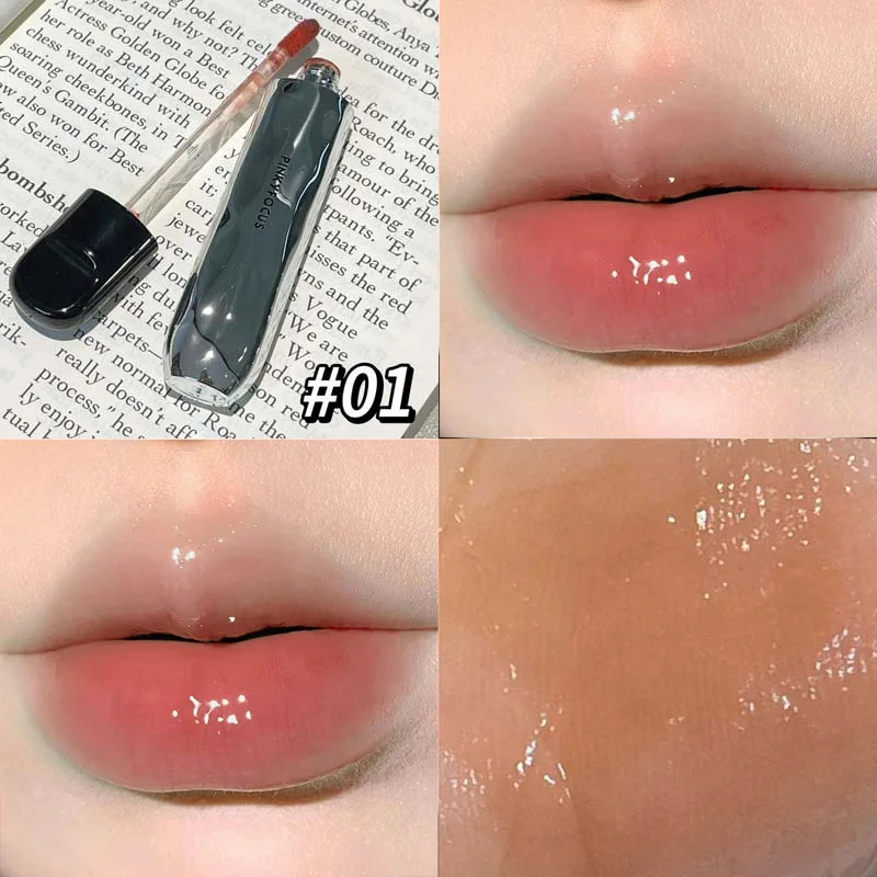 PinkyFocus Mirror Lip Stain Korean Makeup Pure Desire Tender Moisturizing Glass Lips Longlasting Non-sticky Lipstick Cosmetics