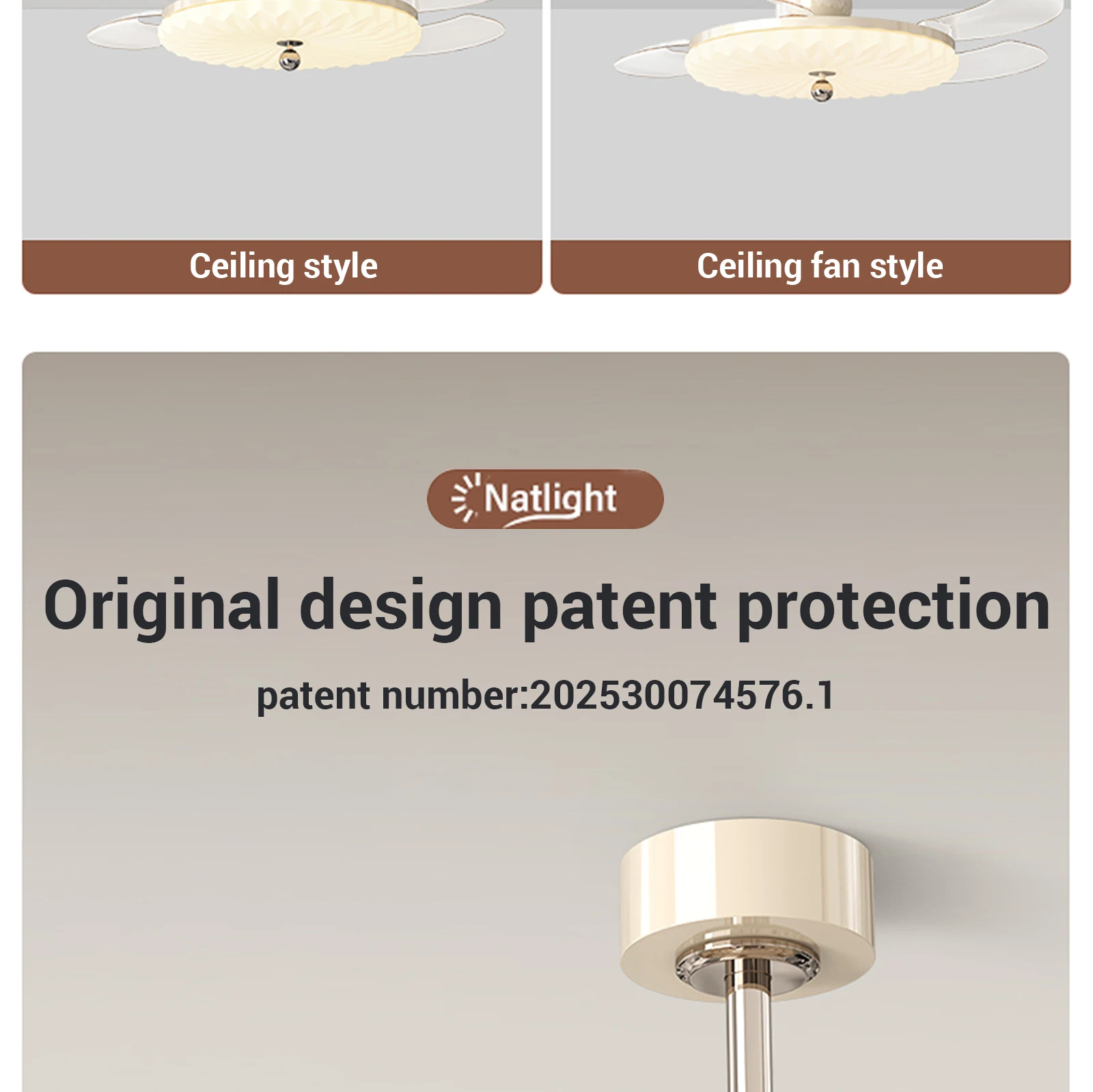 Ventilateur de plafond rétro en noyer - vue 4