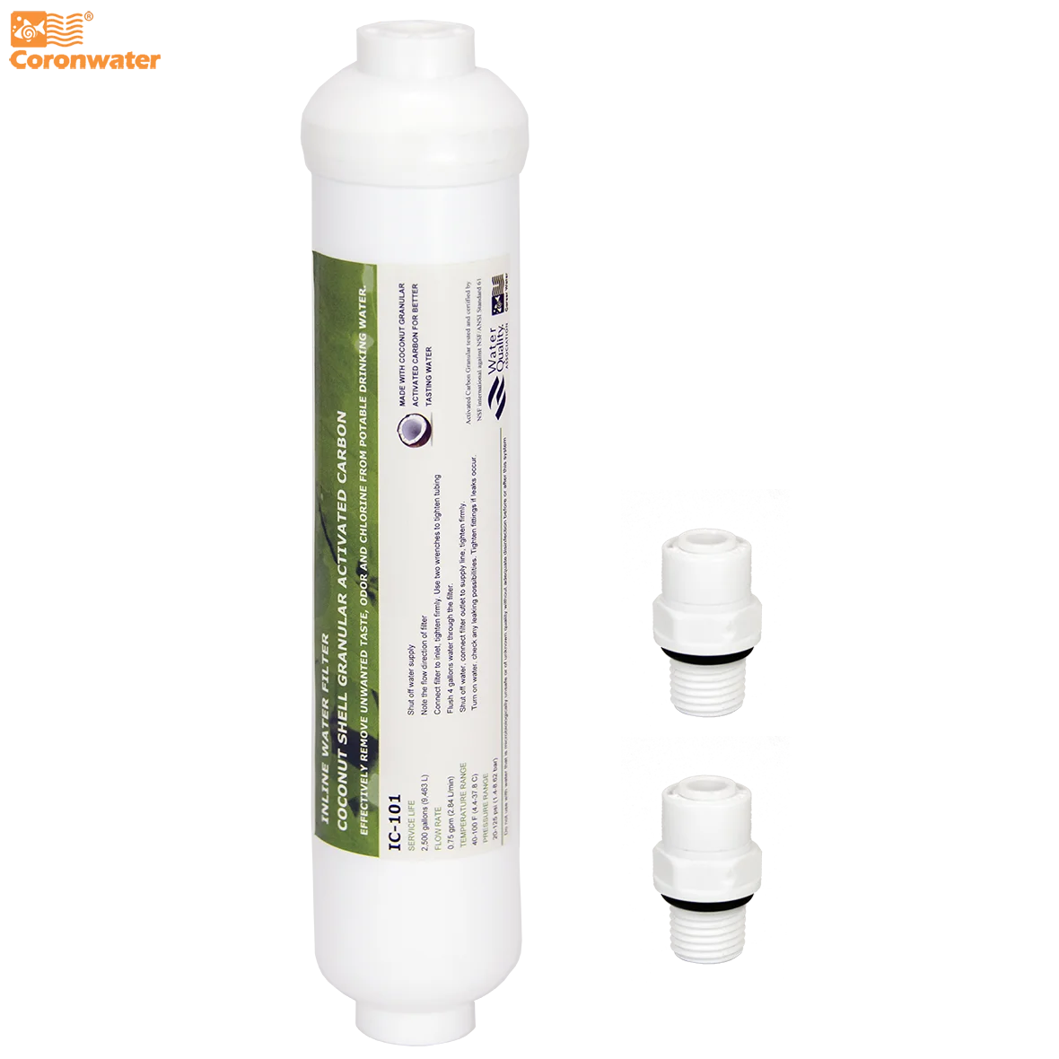 Coronwater-inline ro Gac Posfilter Coco Shell Baseado Filtro de Água Carbono Ativado Ic101