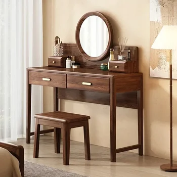 Nordic Luxury Stool Dresser Eithe Drawers Brown Wooden Hotel Mirror Dressing Table Storage Makeup Schminktisch Bedroom Furniture