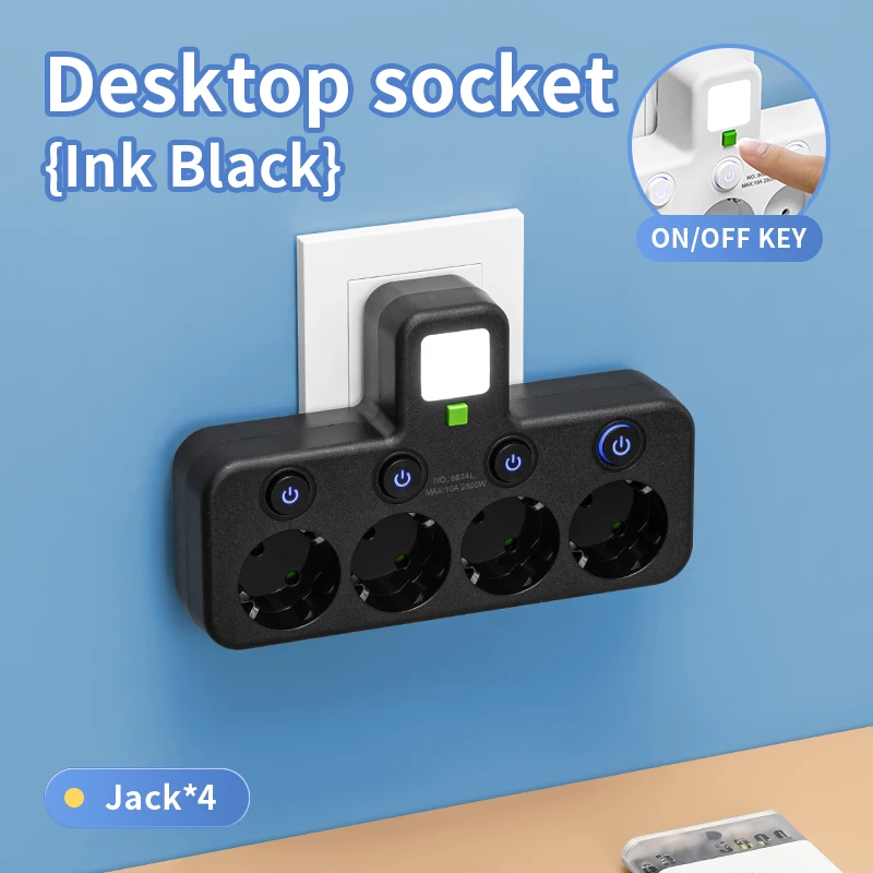 EU Plug Power Strip with 3 AC Outlets Two specifications with or without USB Type-C port Wall Charger for Home Office — view 6