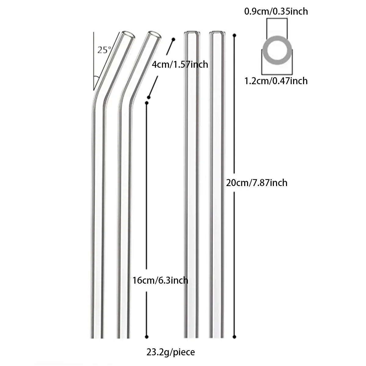 Eco-Friendly Reusable Glass Drinking Straws Set - 8 Pieces with Cleaning Brush for Smoothies, Milkshakes, Tea, Juice, and Cocktails