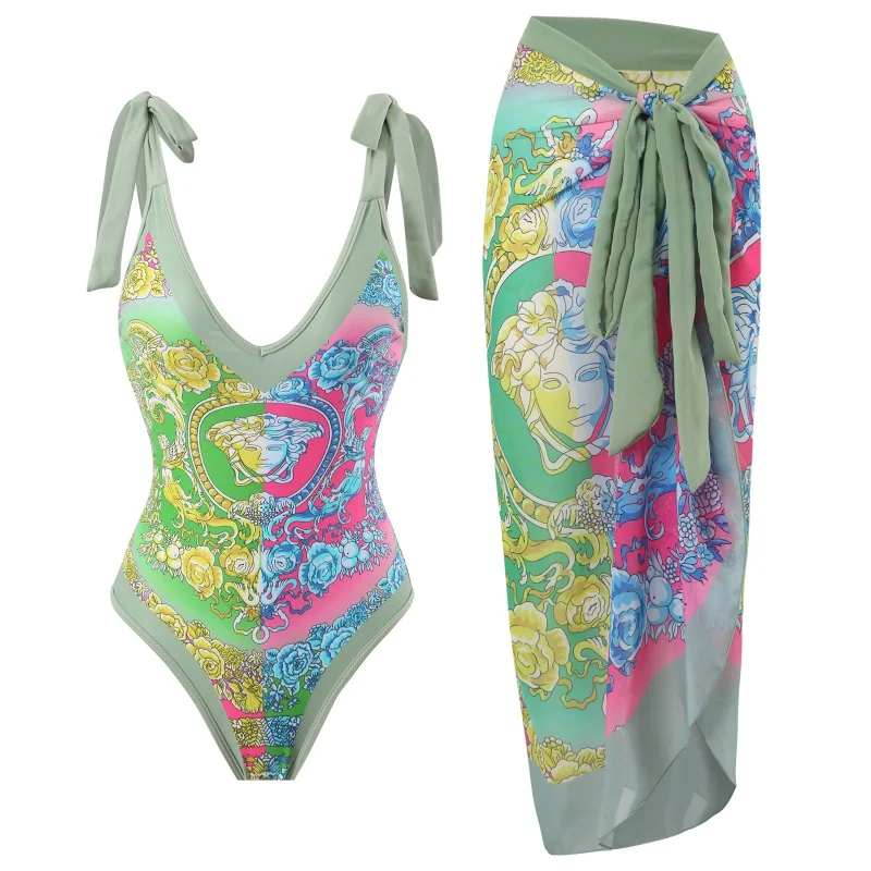 New Sexy One Piece Swimsuit Women's Bikini Lace-up Swimsuit Outfit Long Dress Chiffonbikini