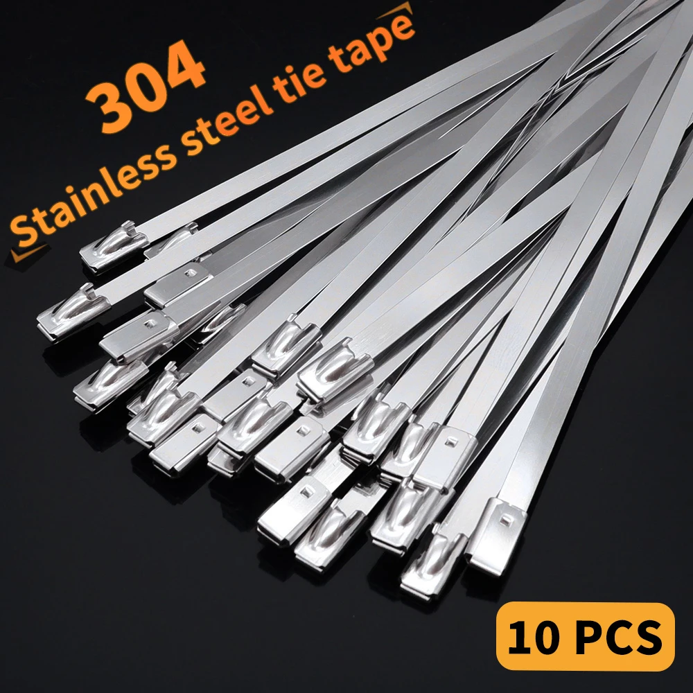 10Pcs Stainless Steel Metal Cable Ties zip Exhaust Wrap Coated Locking Metal Zip Exhaust