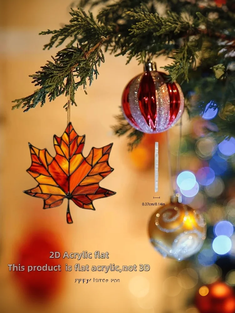 2D Flat,Thanksgiving Acrylic Maple Leaf Light Catcher, Classic Autumn Celebration Home & Door Decor,Christmas & New Year Gifts