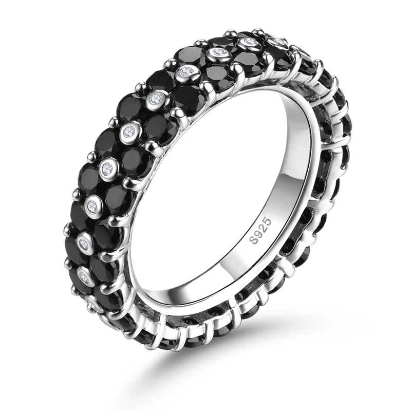 

Original 925 Silver Eternity Ring for Women Natural Black Spinel Gemstone