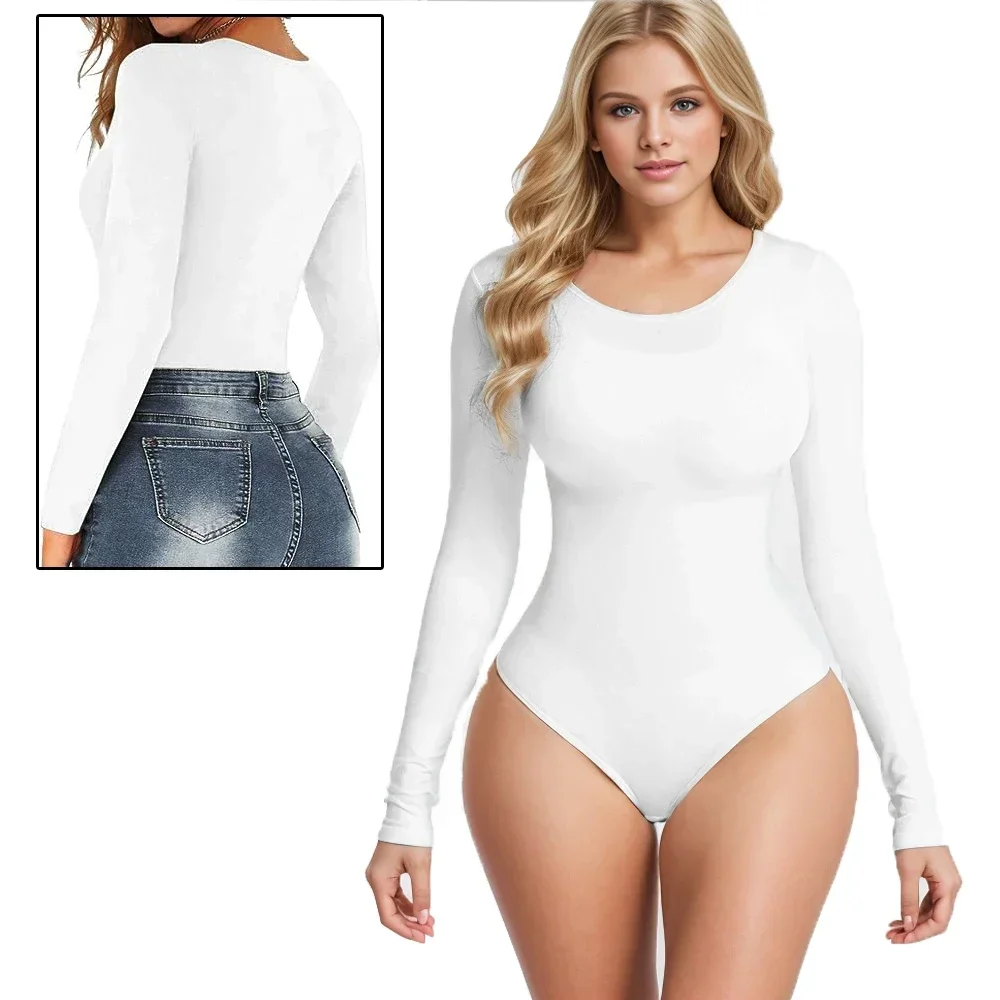 Tight Shapewear Bodysuit for Women Seamless Stretchy Compression Suit Long Sleeve Tummy Control Body Shapers Bodysuit