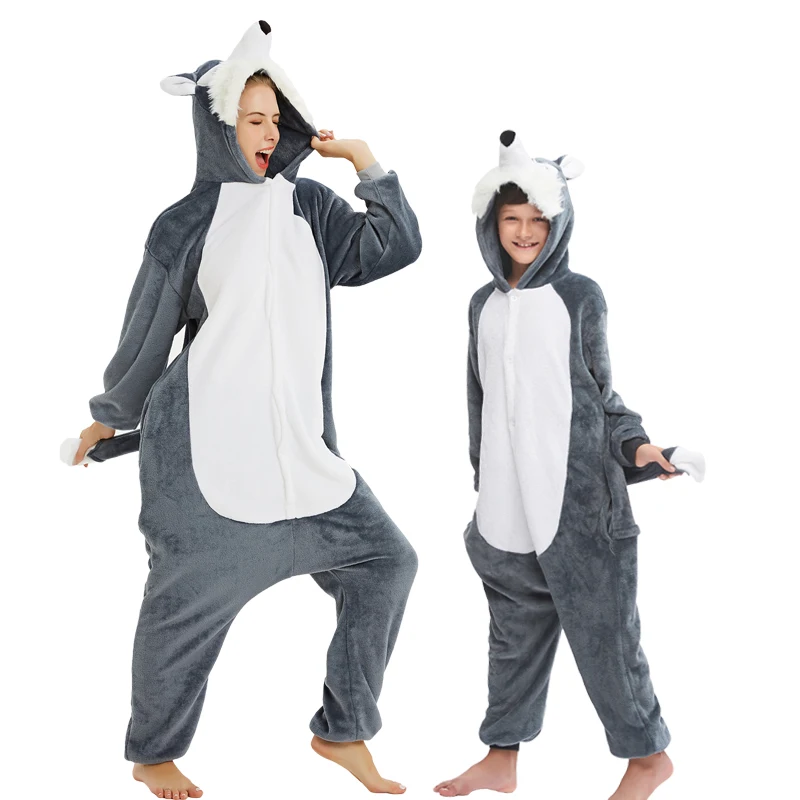 Winter Animal Wolf Onesie Kids Kigurumi Pajamas Unicorn Sleepwear For Women Pyjamas Jumpsuit Girl Boy Blanket Sleepers Overalls kids pajamas adult pajamas