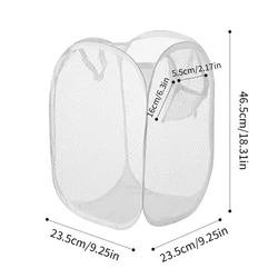 Multi - Functional Folding Laundry Sorting Basket with Mesh Storage (White)