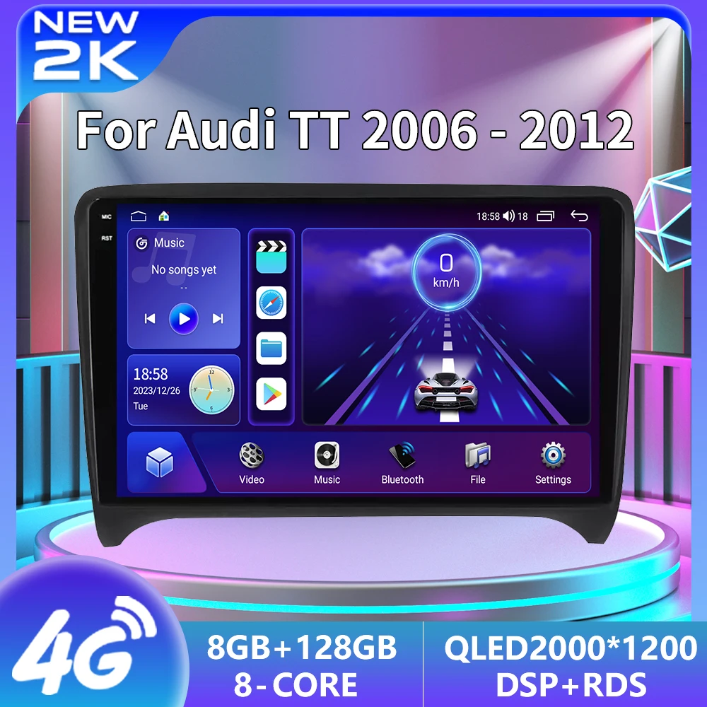 

8G 128G Android 13 For Audi TT MK2 8J 2006-2014 Car Radio Multimedia Video Player GPS DSP WIFI Autoradio 4G 2 Din Stereo Carplay