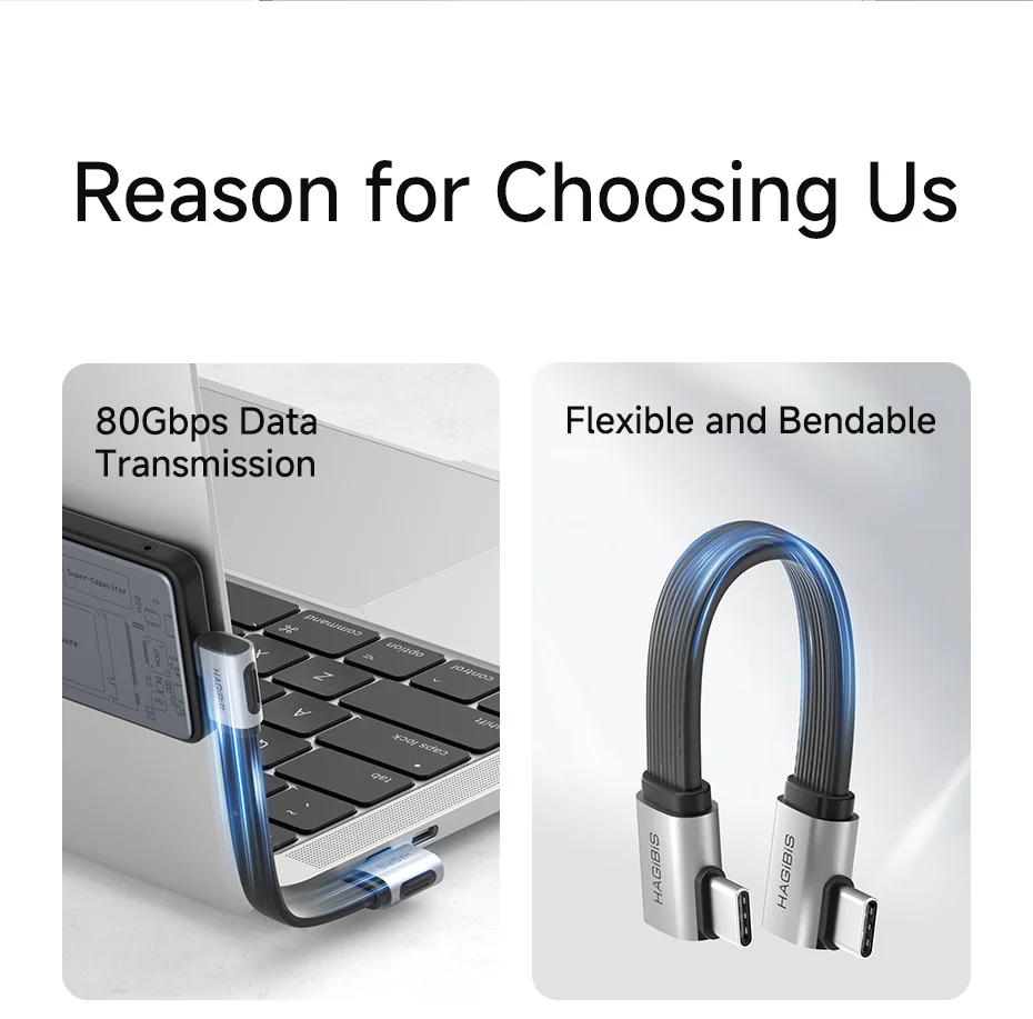 USB-C Short Cable USB4 V2.0 240W 80Gbps – L-Shaped Plug Hagibis