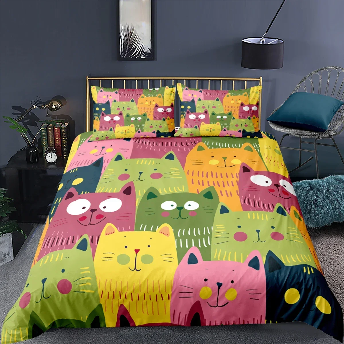 Cartoon Cat Duvet Cover Set Cartoon Animal Print Bedding Set With Pillowcase 2/3pcs Comforter Cover For Bedroom Decor 4