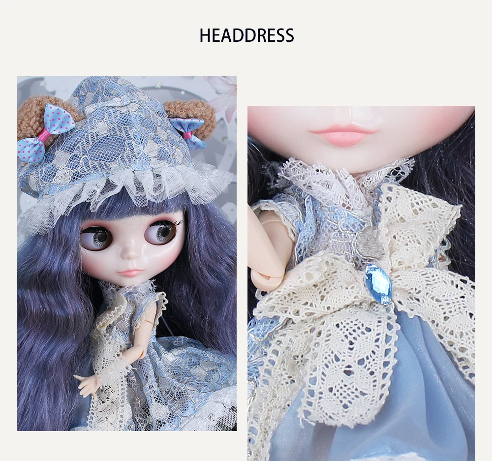 Neo Blythe Doll Vintage Dress with Headdress 2