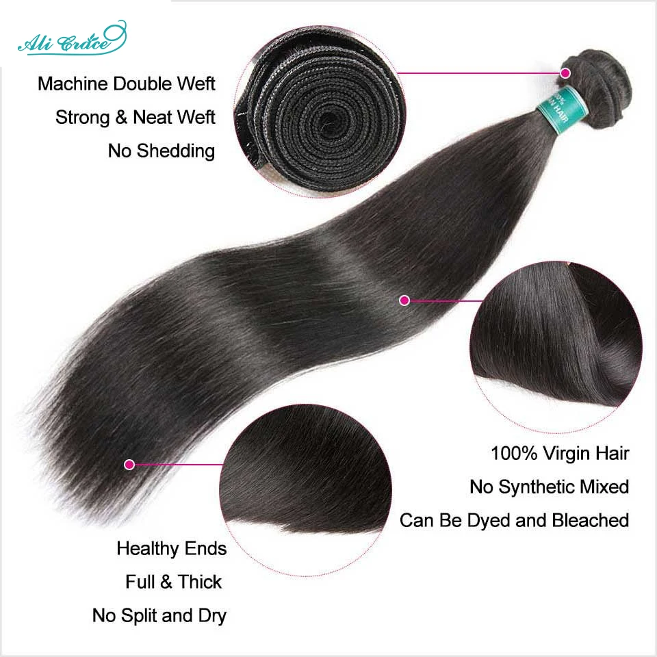 Ali Grace 5x5 Closure With Bundles Straight Hair 3 Bundle With Closure Brazilian Human Hair Weave Transparent Lace 30 32
