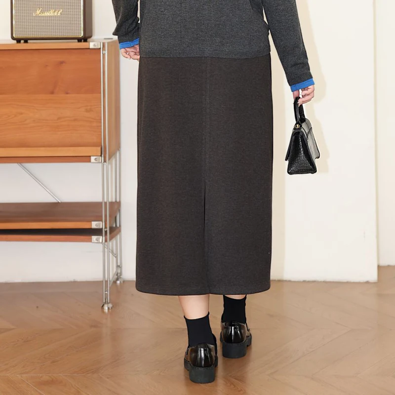 Plus Size Women's Long Skirt Premium Commuter High Waist Woolen Textured Mid-length Split A-line Fall/Winter 2025