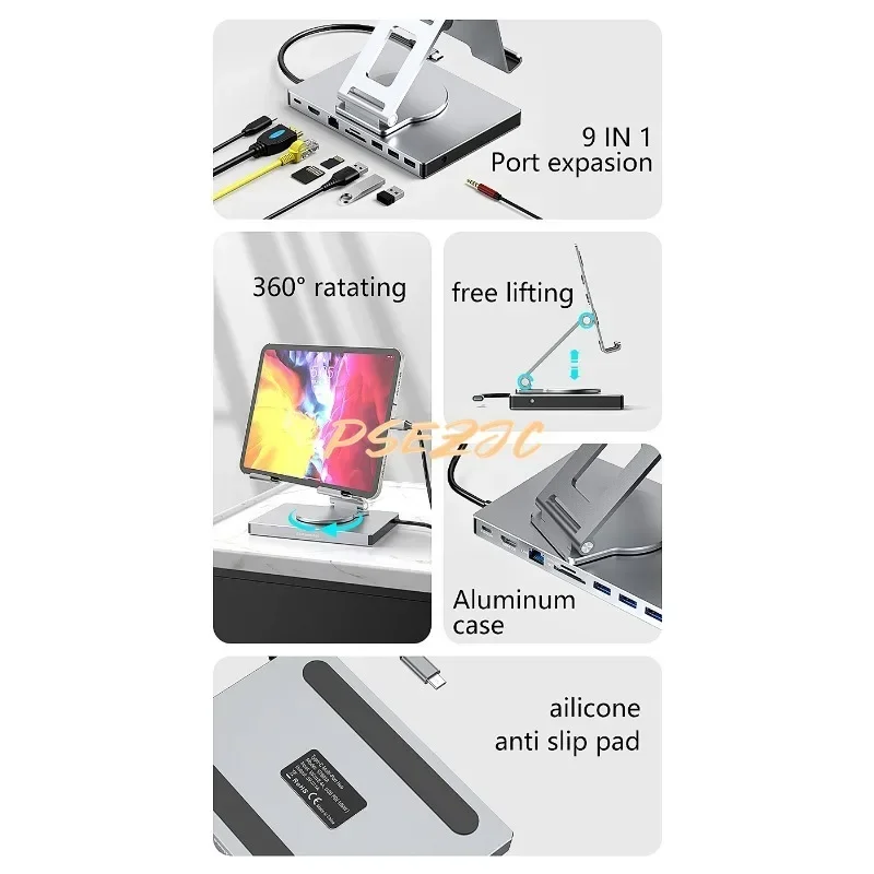 USB C Hub and USB Hub 4K/60Hz Gigabit Ethernet Port USB 3.0 Splitter Hub Converter Type-c Docking Station