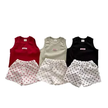 TZ2864 Unisex Baby Cotton Cool Vest And Polka Dot Shorts Set Soft Lightweight Clothing for Toddler Boys And Girls