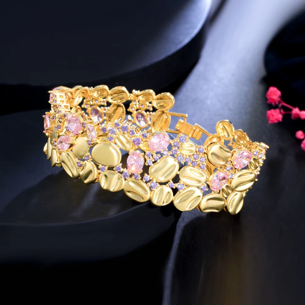 ThreeGraces Luxury Purple and Pink Cubic Zirconia Gold Color Big