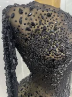 Sexy Shinny Rhinestone Stretch Mesh Transparent Long Dress 2025New Women Evening Birthday Party Prom Nightclub Singer Stage Wear - Image 6