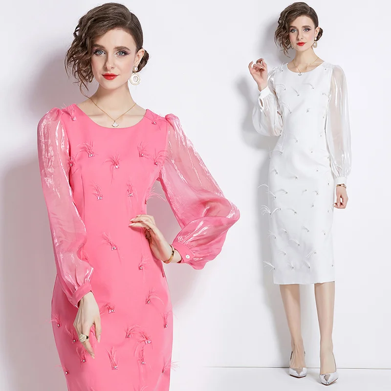 

Женское платье с принтом Coigarsam, платье во французском стиле с длинными рукавами-фонариками, марлевые платья с круглым вырезом и молнией со стразами, 2024