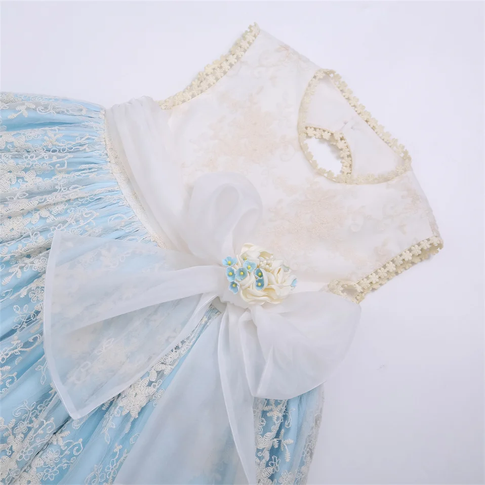 فستان زفاف بلا أكمام باللون الأزرق والأبيض للأطفال...