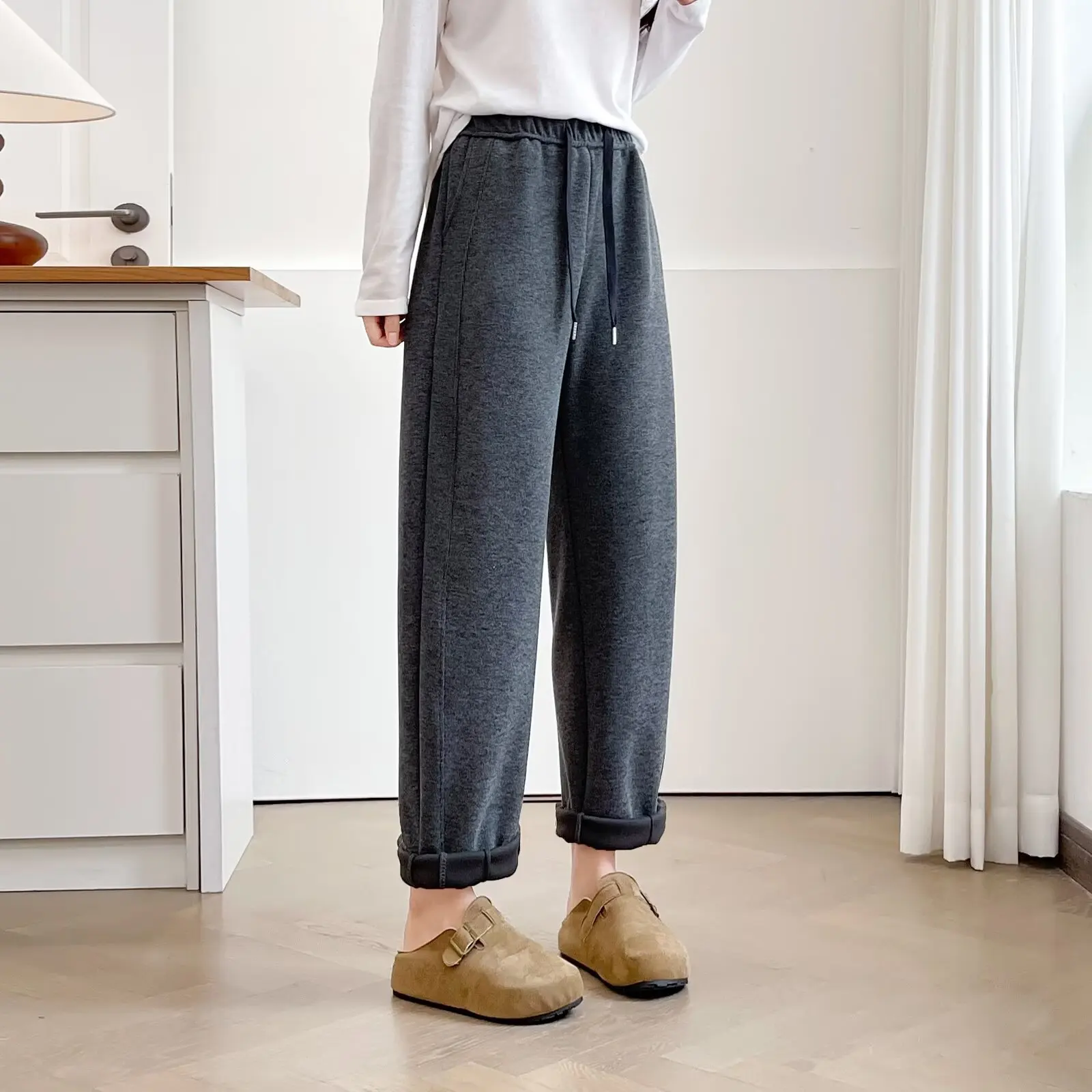 XXXXL Fashion Plus Size Women's Harem Pants New Simple Thickened Elastic Waist Curved 2025 Autumn Ankle-Length Trousers 2567