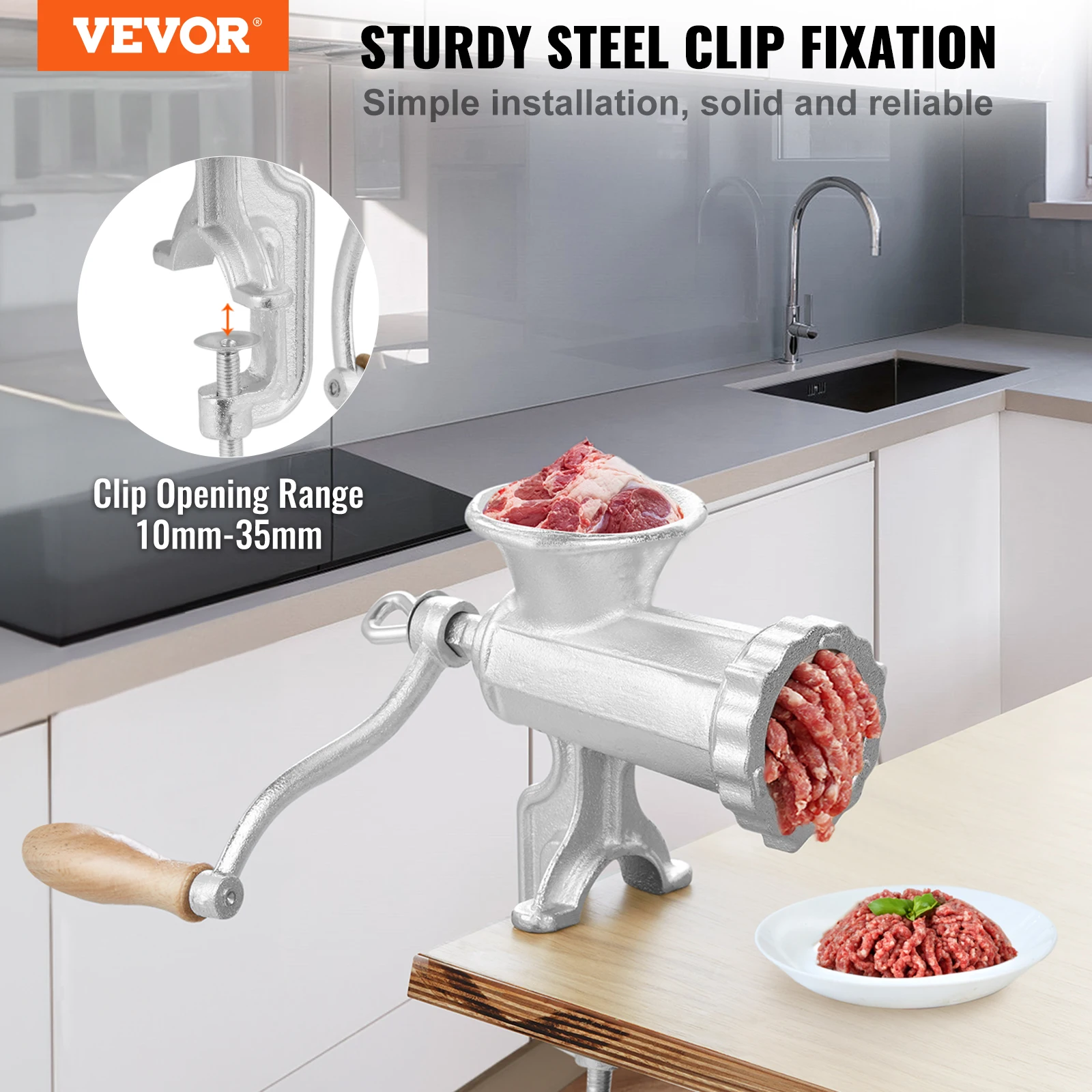 VEVOR Manual Meat Grinder Heavy Duty Cast Iron Hand Meat Grinder Steel Table Clamp Meat Mincer Sausage Maker 1 Cutting Blade 2