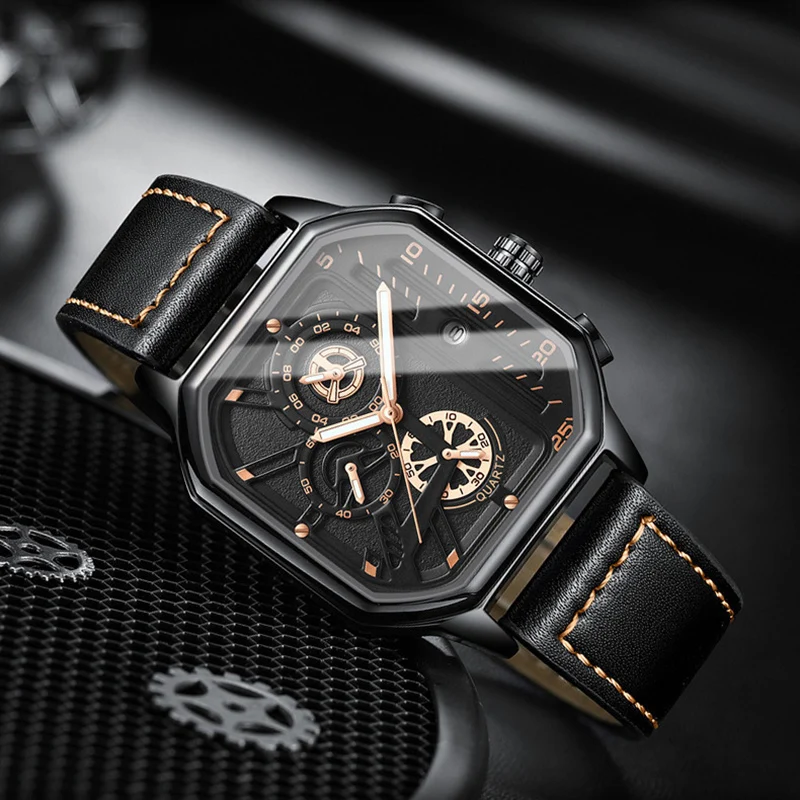 Chronograph Wrist Watche For Men Casual Fashion Sports Luxury Leather Strap Clock Business Wristwatch Waterproof Date Watch