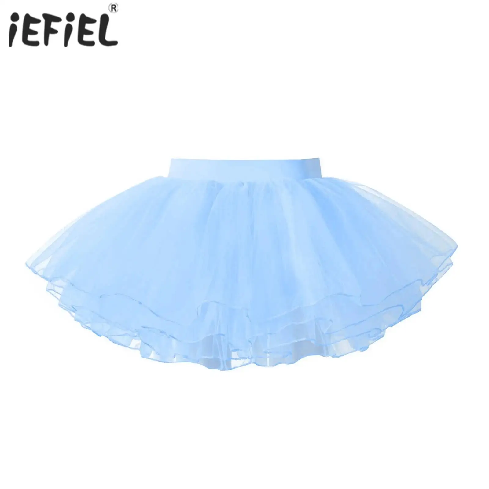 

Kids Girls Solid Color Four Layer Dance Skirt for Ballet Dancing Elastic Waistband Ballerina Tutu Mesh Chiffon Veil Skirt