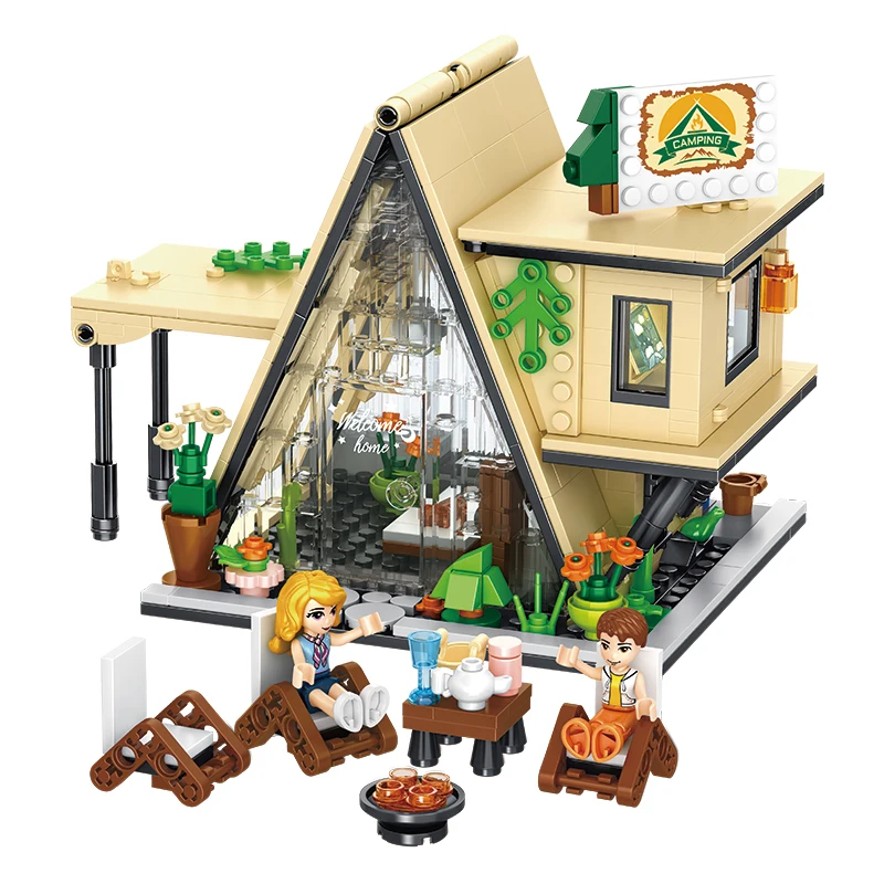 

FC8506 City Street View Flower Coffee Shop Building Blocks Set Camping Tent Model Architecture Figures DIY Brick Toys Kids Gift
