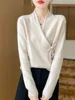 Women's Pure Wool Knitted Sweater, Buttoned, V-Neck, Loose, Simple, Top, Pullover, Casual, Fashionable, 2024 Autumn/Winter 1