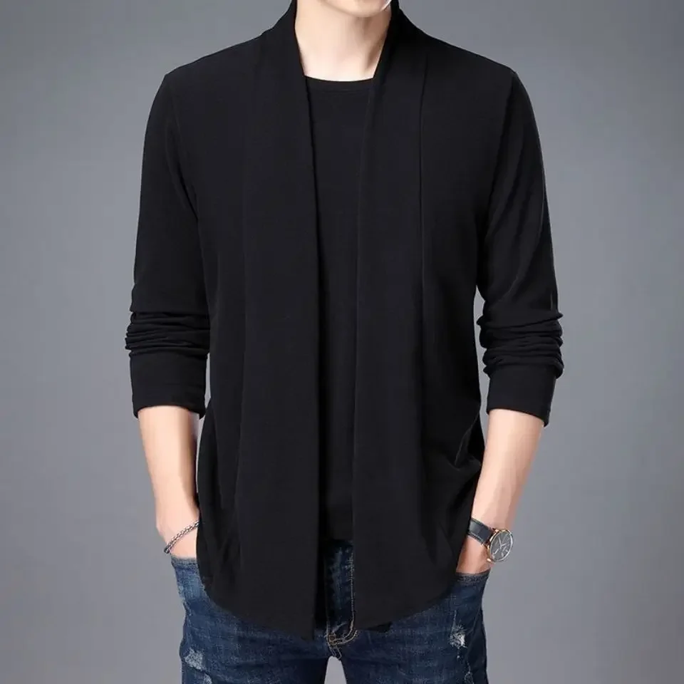 Men's Double Sided Fleece Cardigan Spring New T-Shirt Fake Two Can Be Worn Inside and Outside for Casual Fall and Winter Warmth