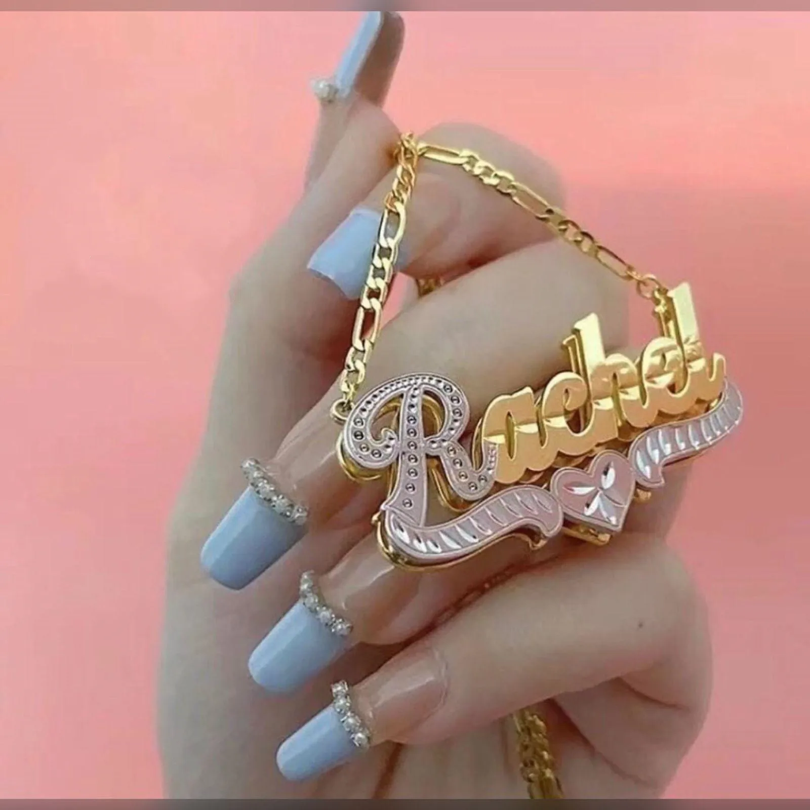 DOREMIFigaroCustomNameNecklaceLayered3Dhip-hopStyleDoublecolorPersonalizedNameplateNecklaceJewelryForWomenGift